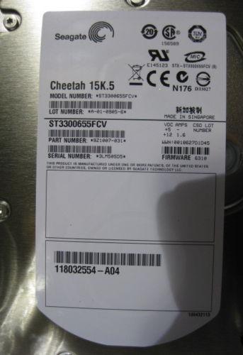 Seagate Cheetah 15K.5 ST3300655FCV 300GB 15KRPM 16MB Buffer Fibre Channel 3.5" Hard Drive