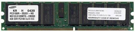 Samsung M312L5128MT0-CB0 4GB 184-PIN PC2100 CL2.5 36C 256x4 Registered ECC DDR DIMM