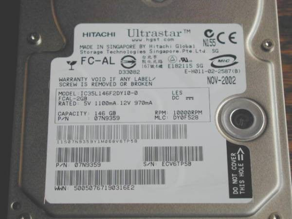 Hitachi Ultrastar IC35L146F2DY10-0 146GB 10KRPM Fibre Channel 3.5" Hard Drive