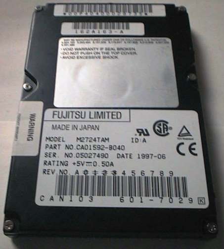 Fujitsu M2724TAM 1.6GB 4200RPM 128KB IDE ATA-3 12.5MM 2.5" Hard Drive