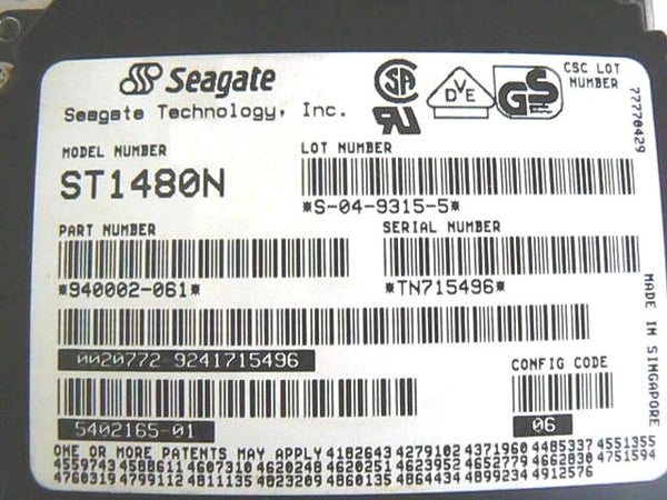 Seagate LEGACY ST1480N 426MB 4400RPM 64KB Fast SCSI 50-PIN 3.5' HH Hard Drive