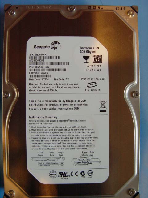 Seagate Barracuda ES ST3500630NS 500GB 7200RPM 16MB SATA-300 3.5" Hard Drive