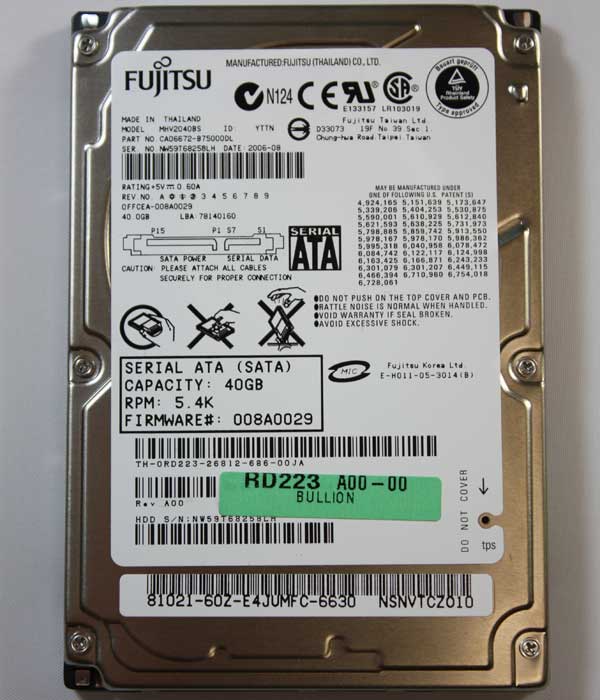 Dell RD223 / 0RD223 40GB 5400RPM SATA-150 2.5" Laptop Hard Drive