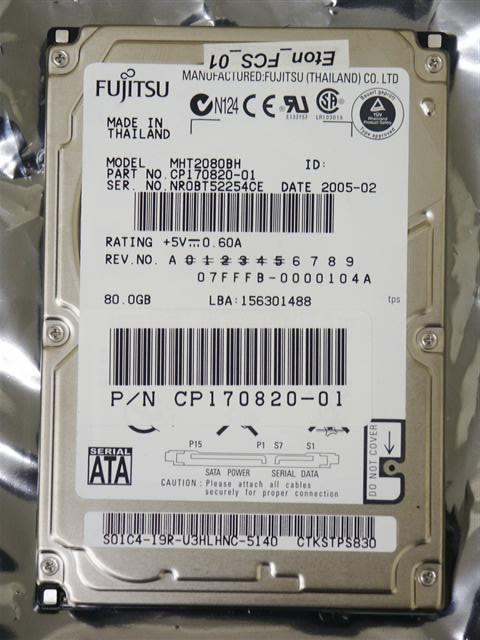 Fujitsu MHT2080BH 80GB 5400RPM 8MB SATA-1.0 GB/s 2.5" Notebook Hard Drive