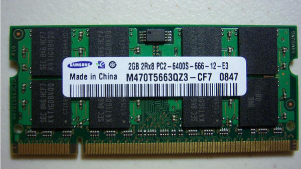 SAMSun M470T5663QZ3-CF7 2GB 200P PC2-6400 CL6 16c 128x8 DDR2-800 2Rx8 1.8V SODIMM Memory
