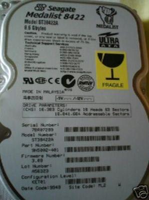 Seagate MEDALIST 8422 ST38422A 8.62GB 5400RPM 512KB Buffer Ultra ATA-66 3.5" Hard Drive