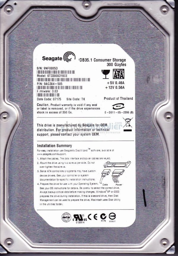 Seagate ST3300831SCE DB35 Series 300GB 7200RPM SATA 3.5" Hard Drive