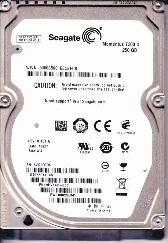 Seagate Momentus ST9250410AS 250Gb 7200RPM 16Mb Cache SATA 3.0Gbps 2.5-Inch Internal Hard Drive