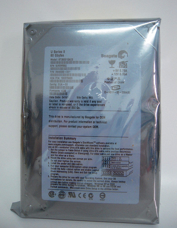 Seagate U Series-9 80GB 7200Rpm 2MB cache IDE Ultra ATA100 / ATA-6 3.5-Inch Hard Drive (ST380012ACE)