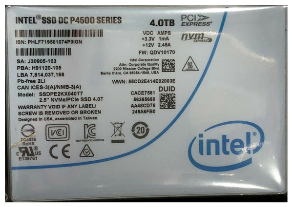 Intel SSDPE2KX040T701 DC P4500 4Tb PCIe NVMe 3.1 x4 2.5-Inch Solid State Drive