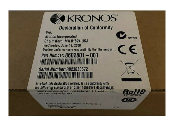 Kronos 8602801-001 4500-Series Touch ID FVM Biometric Fingerprint Scanner