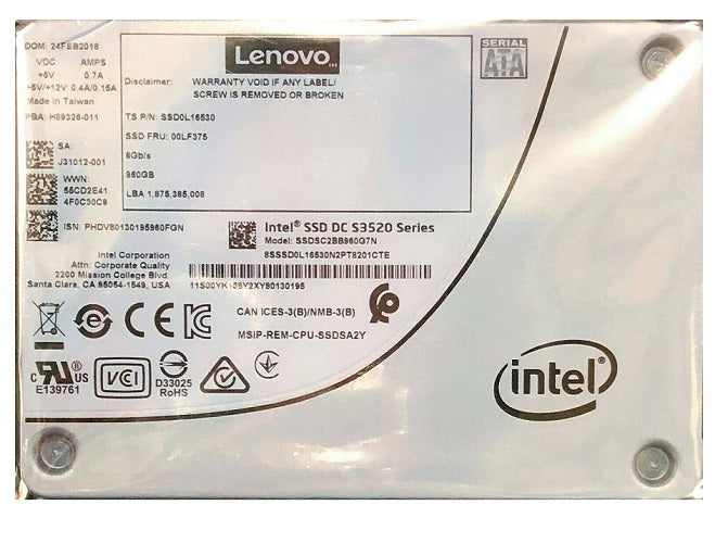 Lenovo 00LF375 DC S3520 960Gb SATA-6Gbps 2.5-Inch Solid State Drive