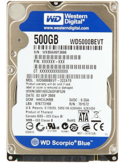 Western Digital WD5000BEVT Scorpio Blue 500Gb 5400Rpm Serial ATA-3.0Gbps 8Mb Cache 2.5-Inch Internal Hard Drive