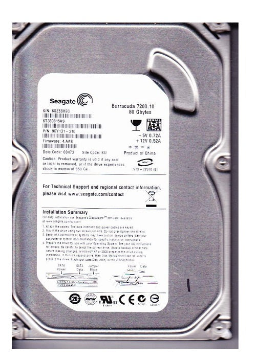  Seagate ST380815AS Barracuda 7200.10 80Gb 7200RPM SATA-300 8Mb Cache 3.5-Inch Internal Hard Drive